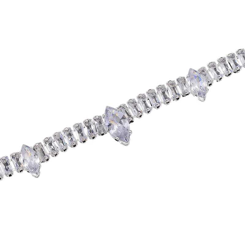 Simulated Diamond Designer Style Everyday Luxury Set Necklace 20 Inches and Earrings in Silvertone