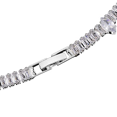 Simulated Diamond Designer Style Everyday Luxury Set Necklace 20 Inches and Earrings in Silvertone