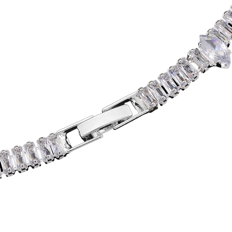 Simulated Diamond Designer Style Everyday Luxury Set Necklace 20 Inches and Earrings in Silvertone