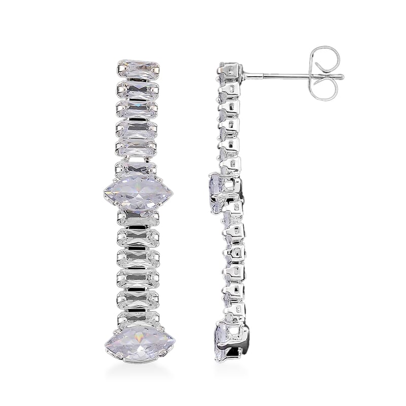 Simulated Diamond Designer Style Everyday Luxury Set Necklace 20 Inches and Earrings in Silvertone