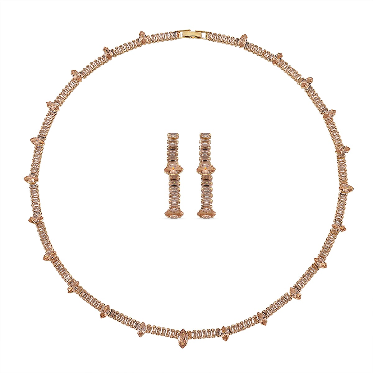 Doorbuster Simulated Champagne Color Diamond Necklace (20 Inches) and Earrings in Goldtone image number 0