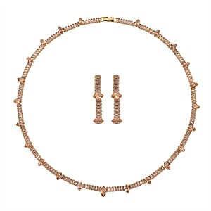 Doorbuster Simulated Champagne Color Diamond Necklace (20 Inches) and Earrings in Goldtone