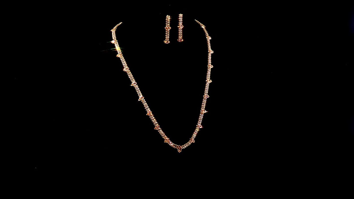 Simulated Diamond Necklace (20 INches) and Earrings in Silvertone