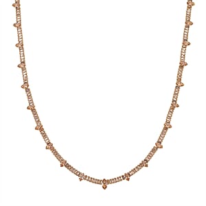  Simulated Champagne Color Diamond Designer Style Everyday Luxury Set Necklace 20 Inches and Earrings in Goldtone