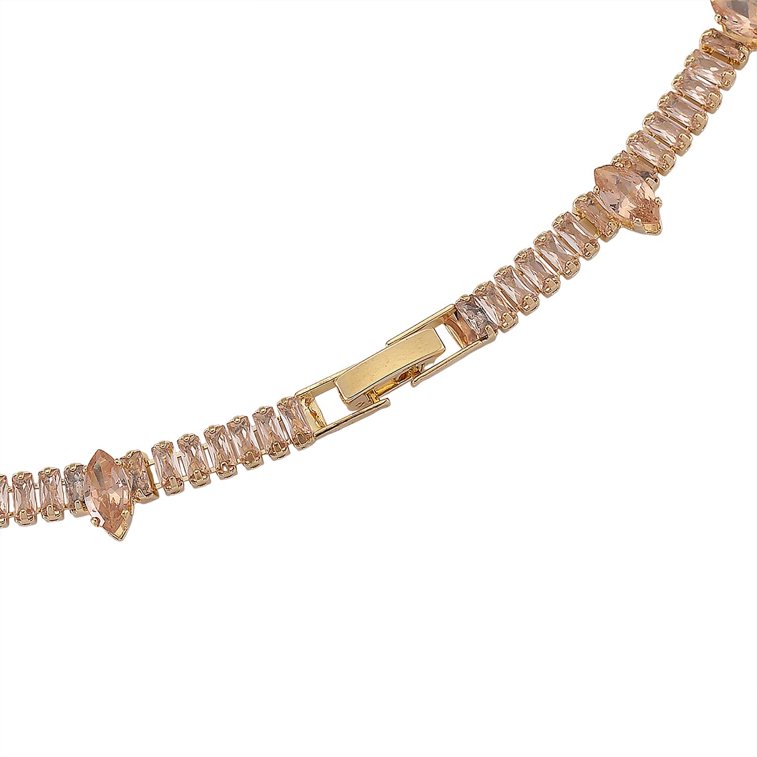 Simulated Champagne Color Diamond Designer Style Everyday Luxury Set Necklace 20 Inches and Earrings in Goldtone