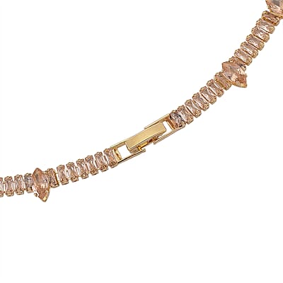 Simulated Champagne Color Diamond Designer Style Everyday Luxury Set Necklace 20 Inches and Earrings in Goldtone