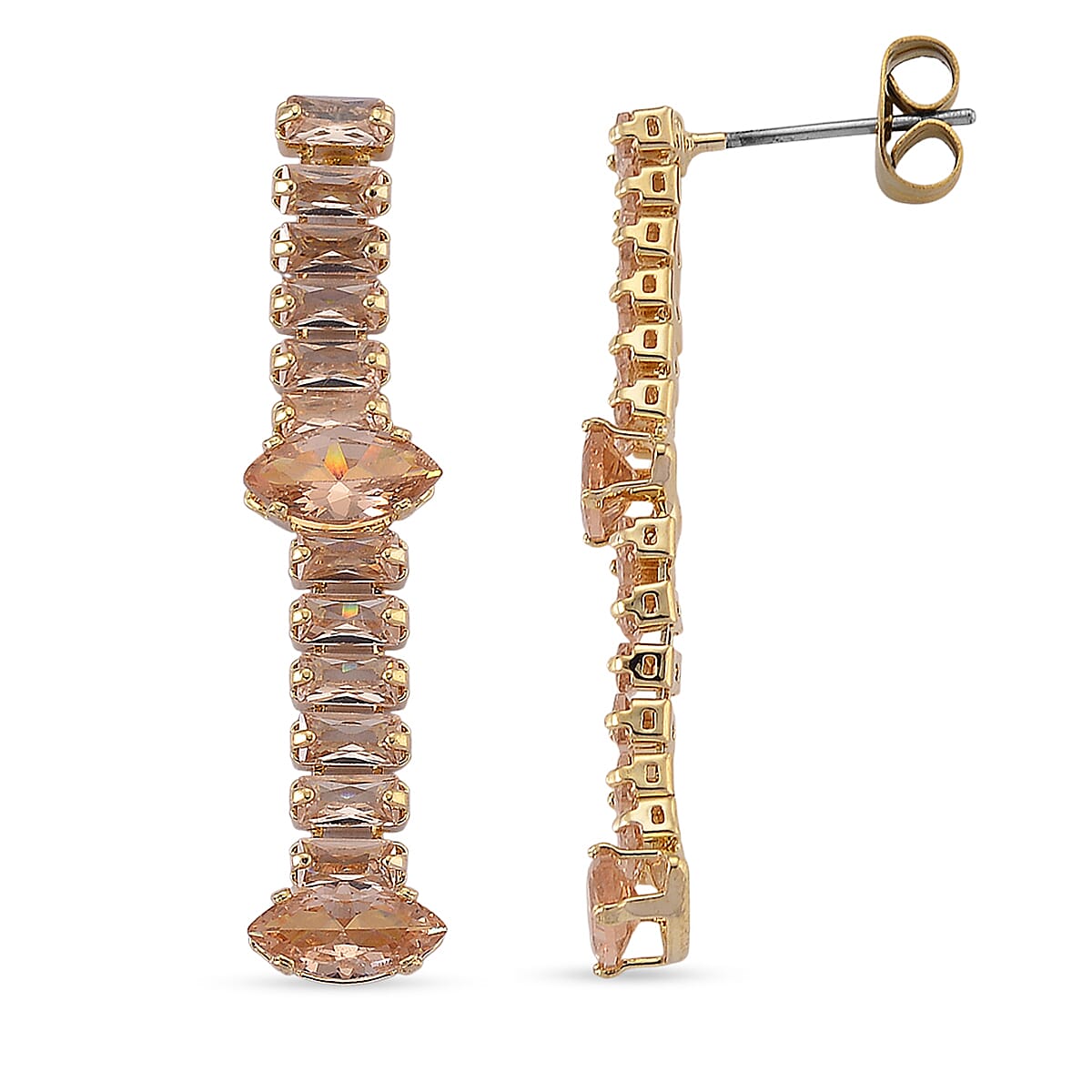 Simulated Champagne Color Diamond Designer Style Everyday Luxury Set Necklace 20 Inches and Earrings in Goldtone