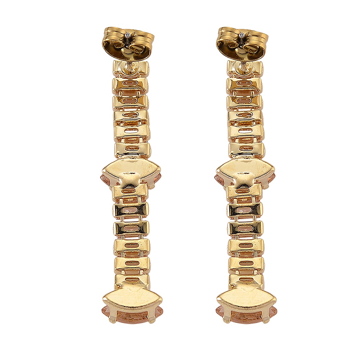Simulated Champagne Color Diamond Designer Style Everyday Luxury Set Necklace 20 Inches and Earrings in Goldtone