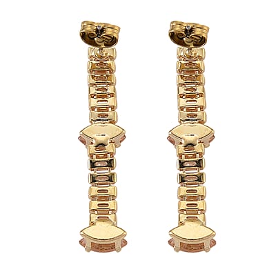 Simulated Champagne Color Diamond Designer Style Everyday Luxury Set Necklace 20 Inches and Earrings in Goldtone