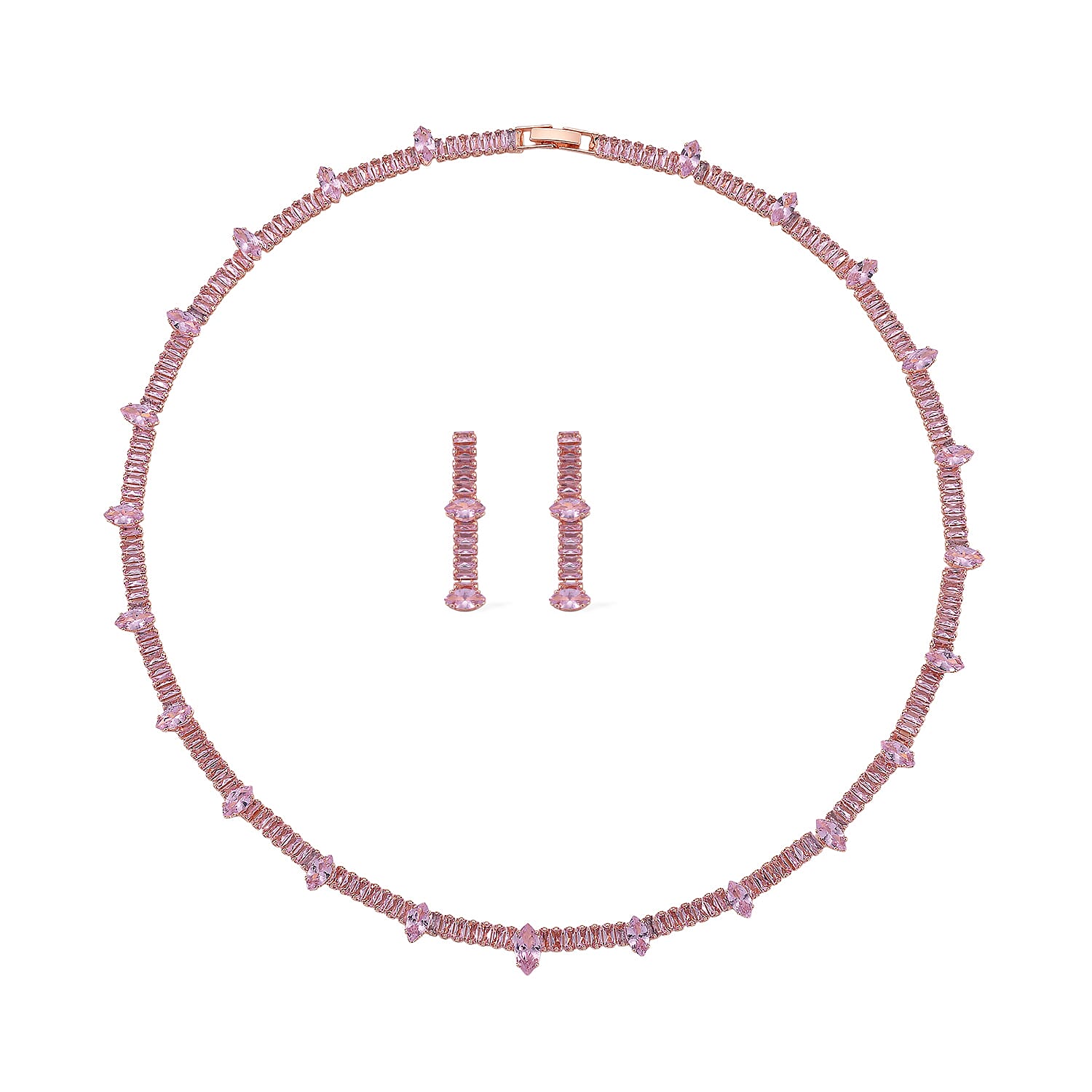 Simulated Diamond Necklace (20 INches) and Earrings in Silvertone