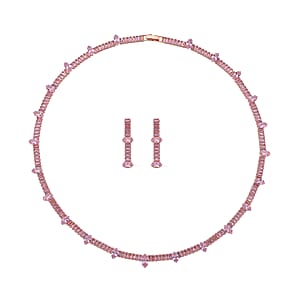 Doorbuster Simulated PInk Diamond Necklace (20 Inches) and Earrings in Rosetone