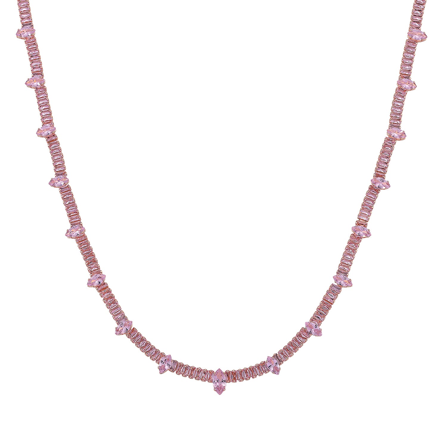 Simulated Pink Diamond Designer Style Everyday Luxury Set Necklace (20 Inches) and Earrings in Rosetone