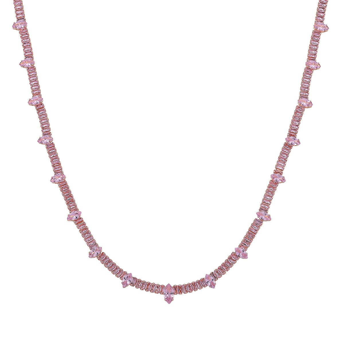 Doorbuster Simulated PInk Diamond Necklace (20 Inches) and Earrings in Rosetone image number 3