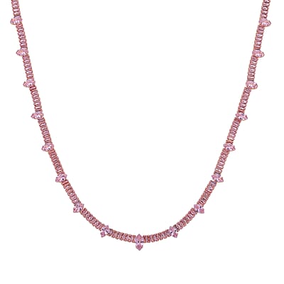 Simulated Pink Diamond Designer Style Everyday Luxury Set Necklace (20 Inches) and Earrings in Rosetone