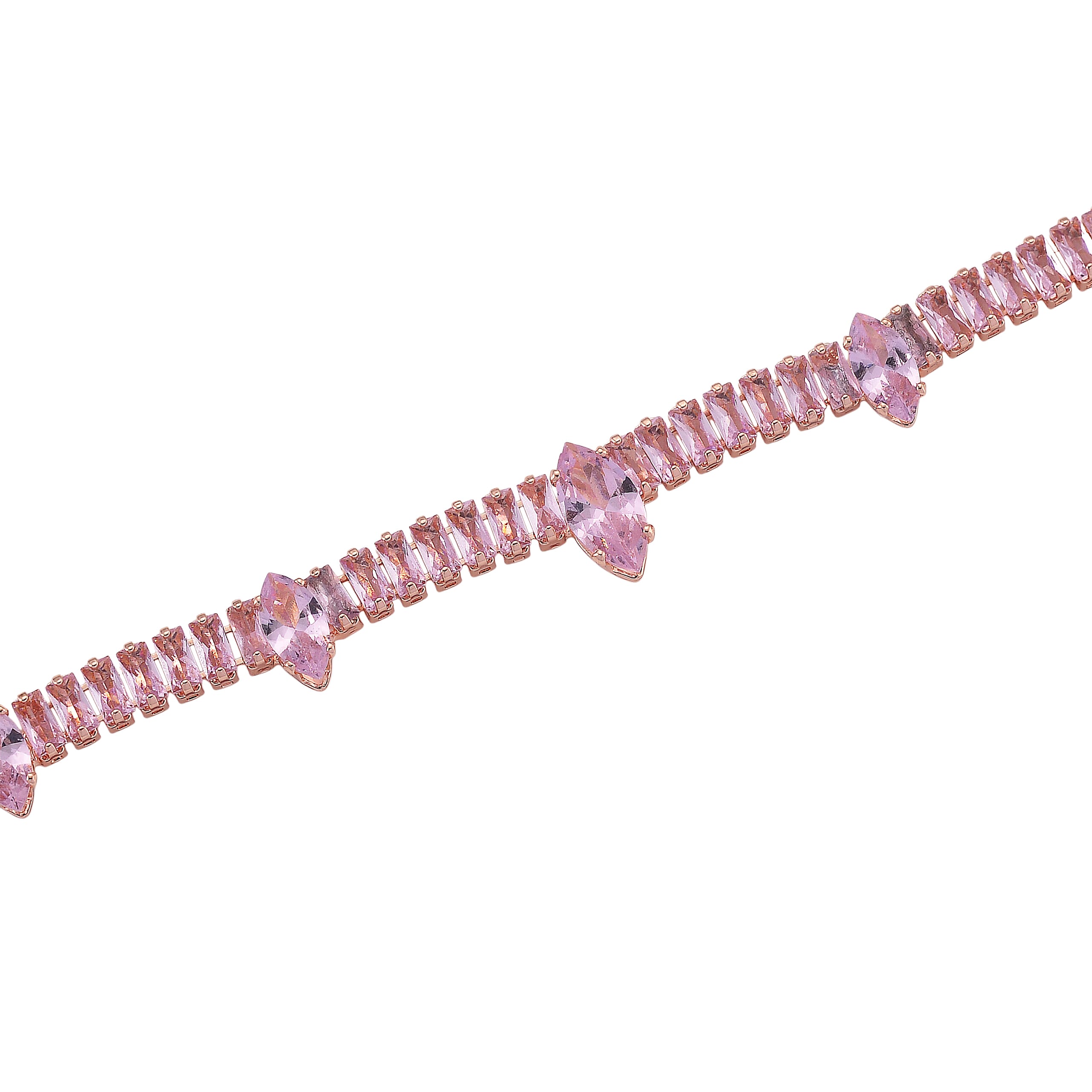 Simulated Pink Diamond Designer Style Everyday Luxury Set Necklace (20 Inches) and Earrings in Rosetone