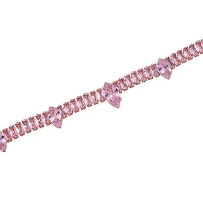 Simulated Pink Diamond Designer Style Everyday Luxury Set Necklace (20 Inches) and Earrings in Rosetone