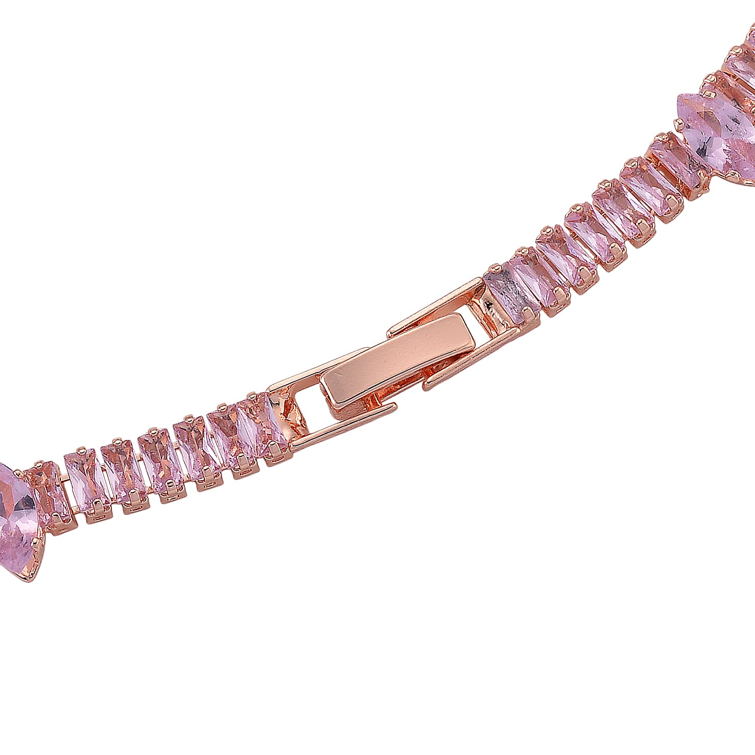 Simulated Pink Diamond Designer Style Everyday Luxury Set Necklace (20 Inches) and Earrings in Rosetone