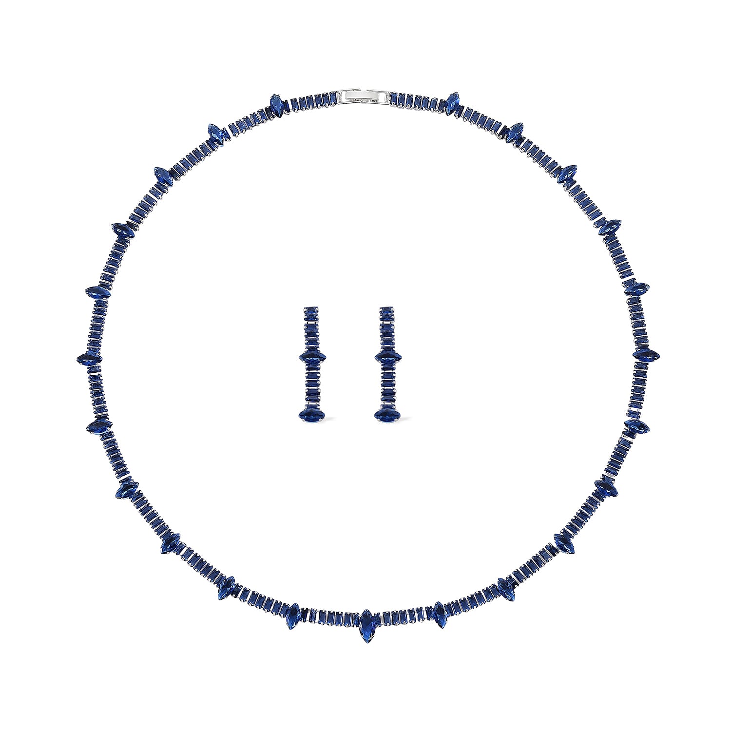 Simulated Diamond Necklace (20 INches) and Earrings in Silvertone
