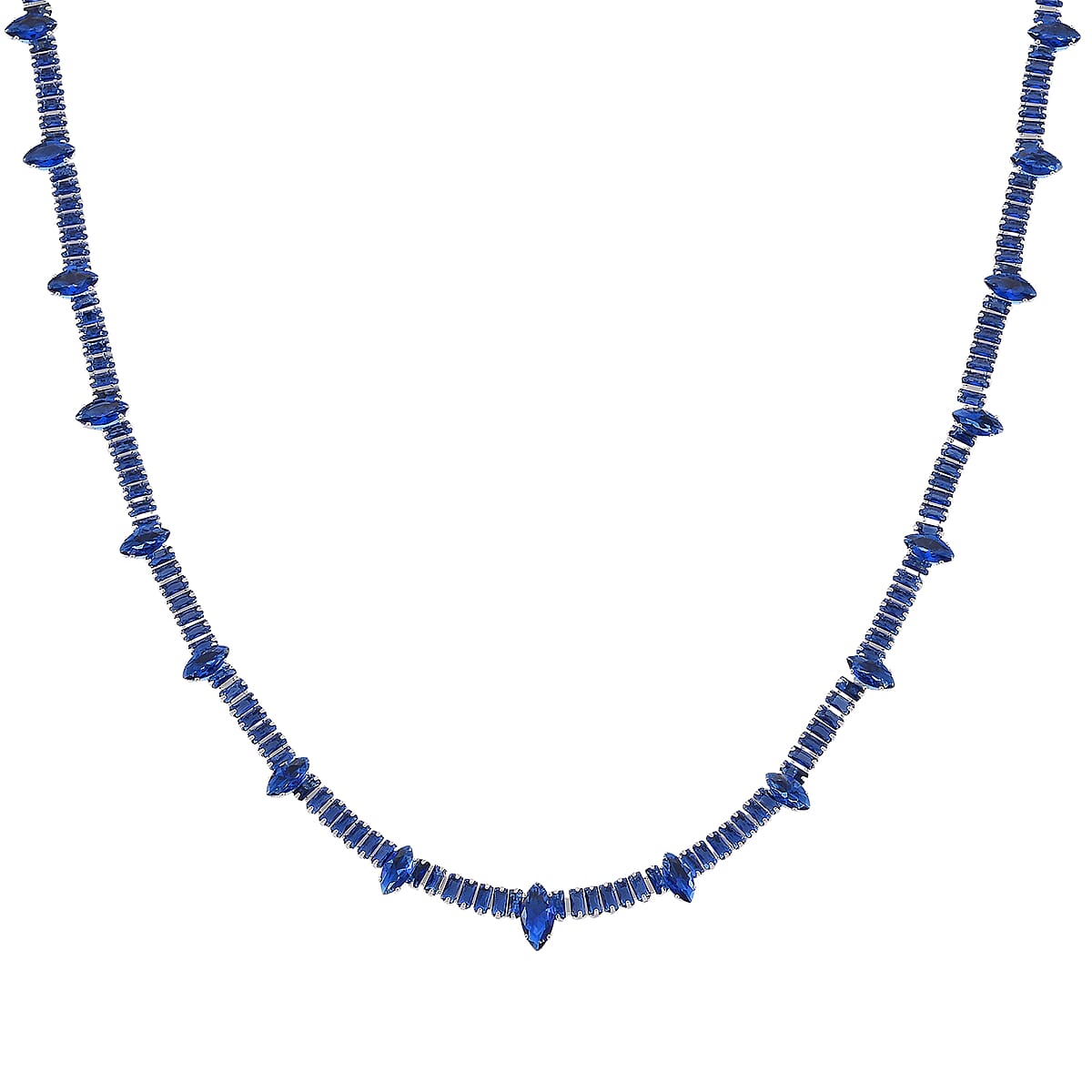 Doorbuster Simulated Blue Diamond Designer Style Everyday Luxury Set Necklace 20 Inches and Earrings in Silvertone image number 2