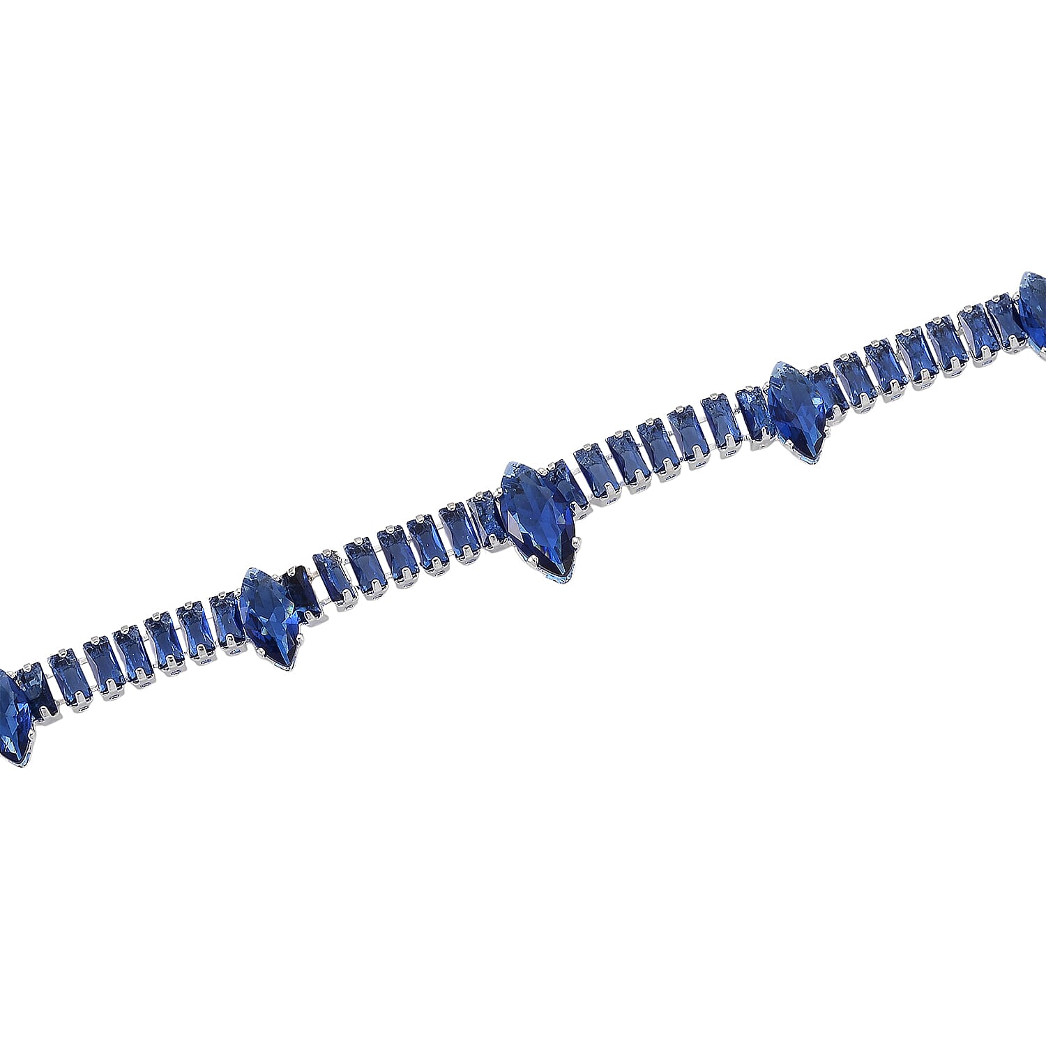 Simulated Blue Diamond Designer Style Everyday Luxury Set Necklace 20 Inches and Earrings in Silvertone