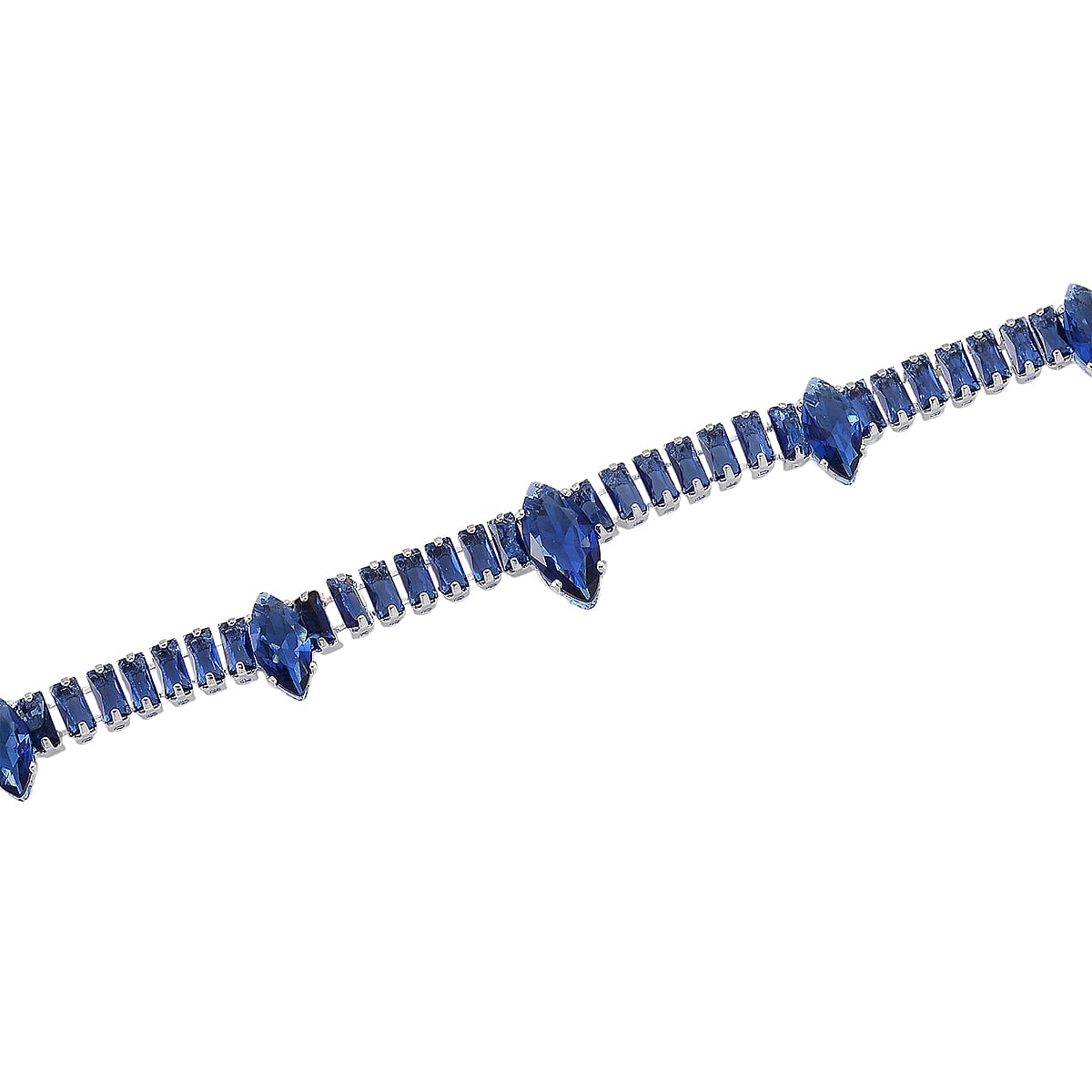 Doorbuster Simulated Blue Diamond Designer Style Everyday Luxury Set Necklace 20 Inches and Earrings in Silvertone image number 3