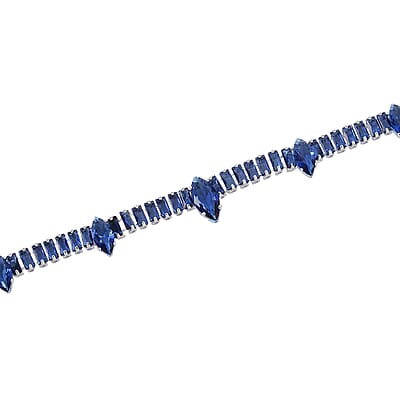 Simulated Blue Diamond Designer Style Everyday Luxury Set Necklace 20 Inches and Earrings in Silvertone