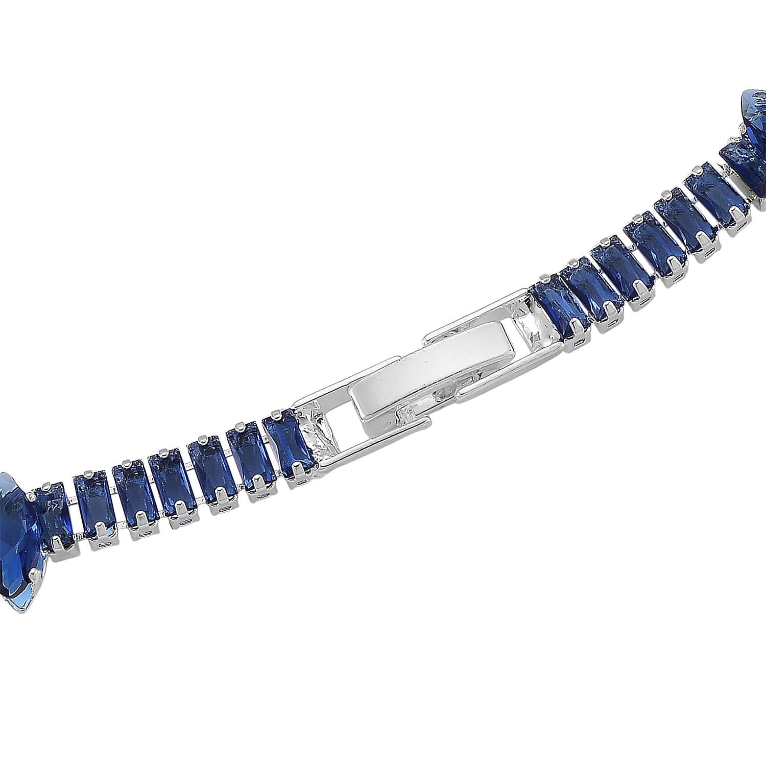 Simulated Blue Diamond Designer Style Everyday Luxury Set Necklace 20 Inches and Earrings in Silvertone