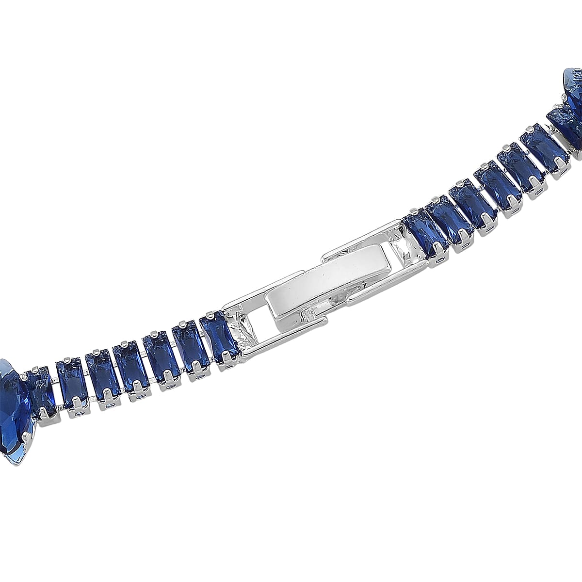 Doorbuster Simulated Blue Diamond Designer Style Everyday Luxury Set Necklace 20 Inches and Earrings in Silvertone image number 4