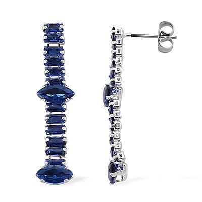 Simulated Blue Diamond Designer Style Everyday Luxury Set Necklace 20 Inches and Earrings in Silvertone
