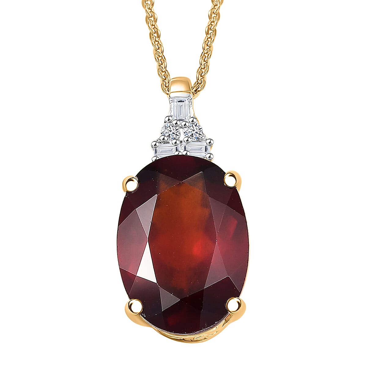Doorbuster AAA Ceylon Honey Garnet and Luxuriant Lab Grown Diamond G-H SI 7.60 ctw Flame of Passion Pendant Necklace in 18K Vermeil Yellow Gold Over Sterling Silver 20 Inches image number 0