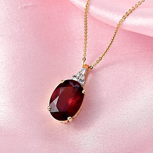 AAA Ceylon Honey Garnet, Lab Grown Diamond Pendant Necklace in 18K Vermeil YG Over Sterling Silver 7.60 ctw (20 Inches)