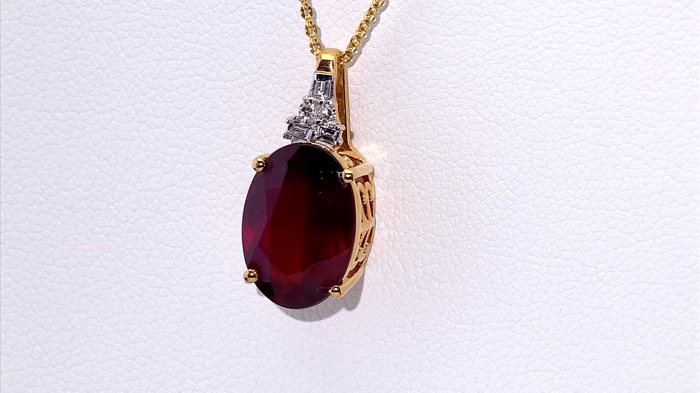 AAA Ceylon Honey Garnet, Lab Grown Diamond Pendant Necklace in 18K Vermeil YG Over Sterling Silver 7.60 ctw (20 Inches)