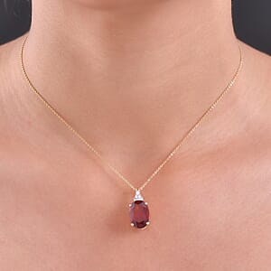 AAA Ceylon Honey Garnet, Lab Grown Diamond Pendant Necklace in 18K Vermeil YG Over Sterling Silver 7.60 ctw (20 Inches)