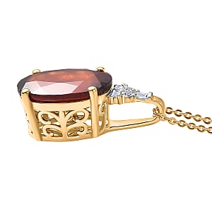 AAA Ceylon Honey Garnet, Lab Grown Diamond Pendant Necklace in 18K Vermeil YG Over Sterling Silver 7.60 ctw (20 Inches)