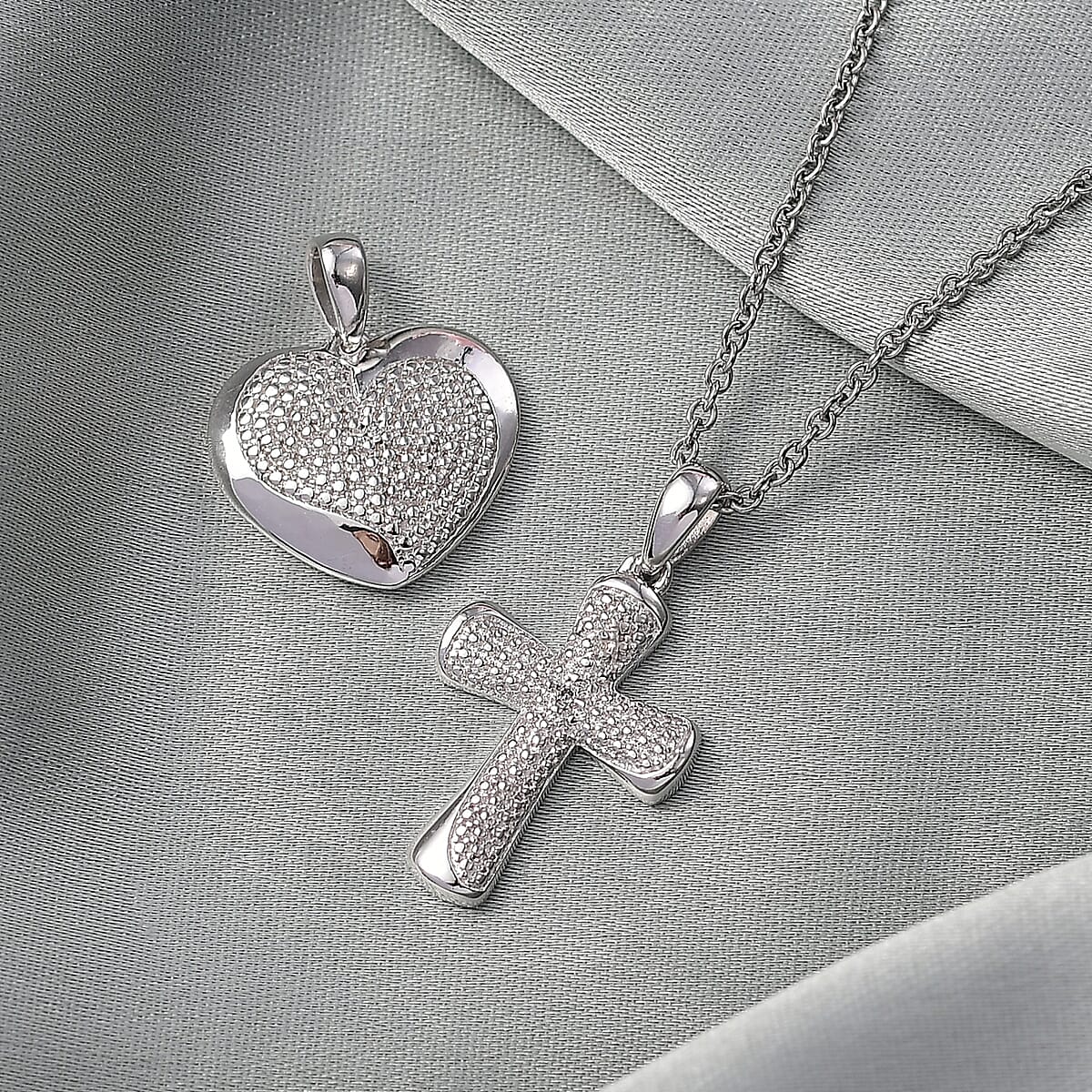 Doorbuster EverTrue Lab Grown Diamond G-H SI Cross and Heart Pendants in Platinum Bond with Stainless Steel Necklace 20 Inches image number 1