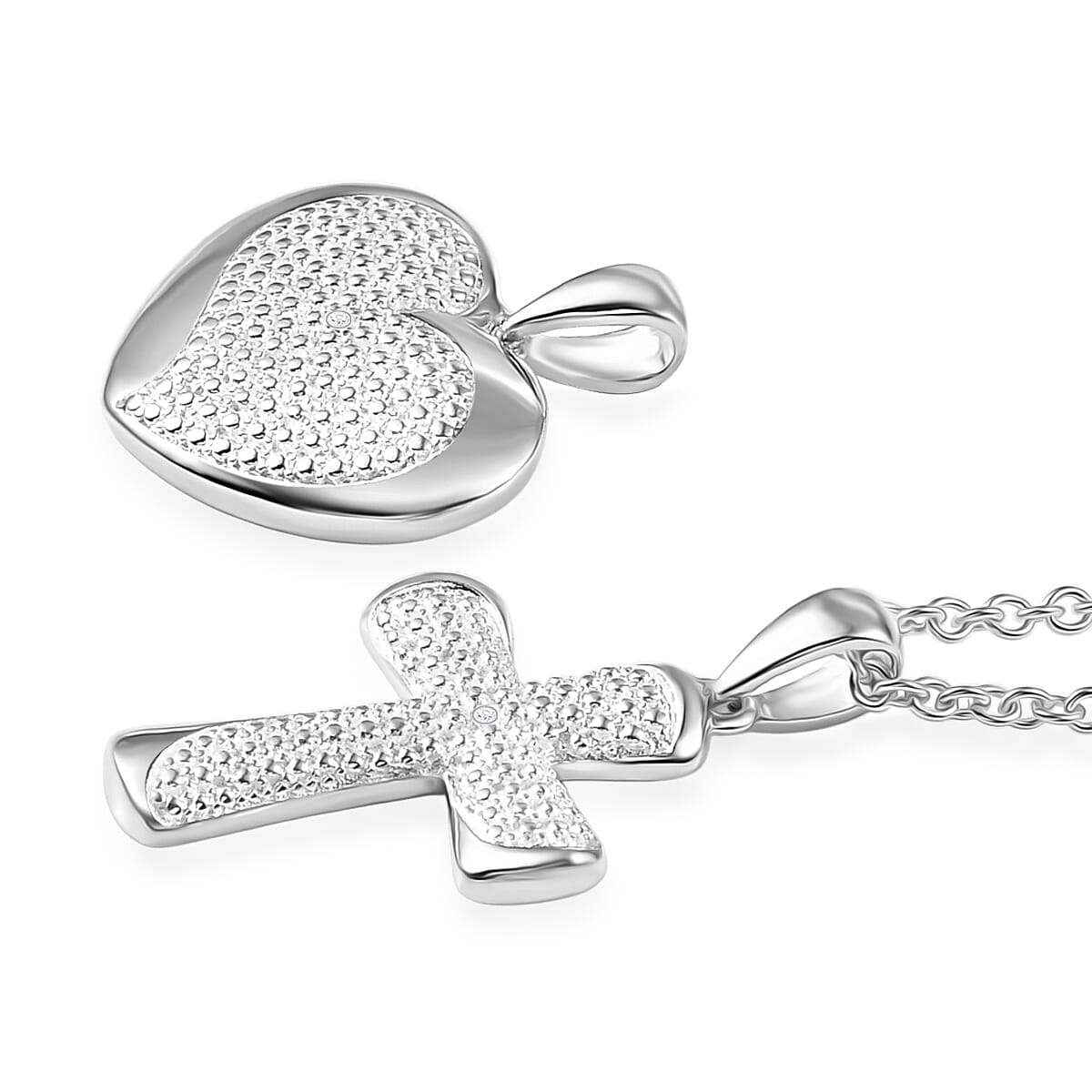 Doorbuster EverTrue Lab Grown Diamond G-H SI Cross and Heart Pendants in Platinum Bond with Stainless Steel Necklace 20 Inches image number 3