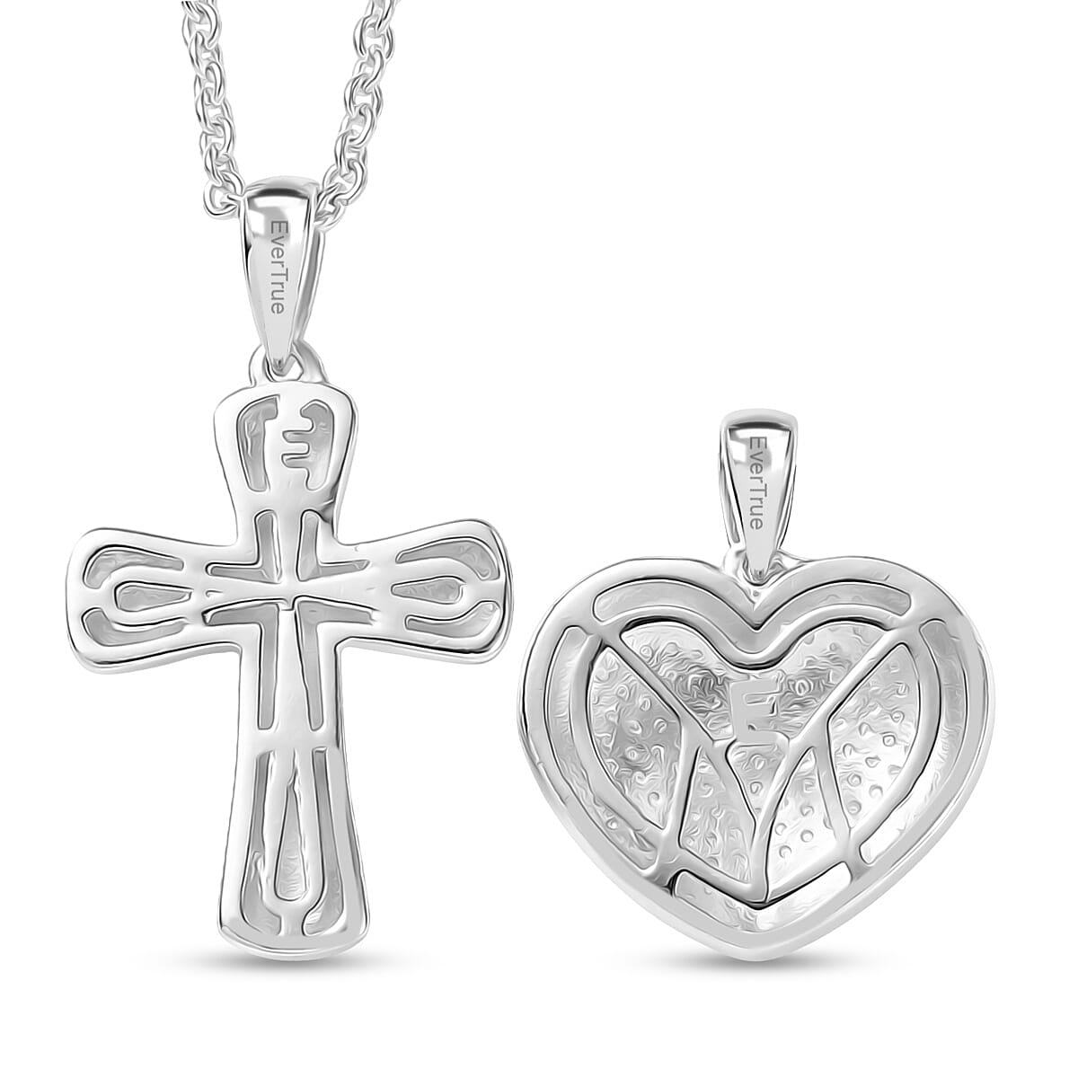 Doorbuster EverTrue Lab Grown Diamond G-H SI Cross and Heart Pendants in Platinum Bond with Stainless Steel Necklace 20 Inches image number 4