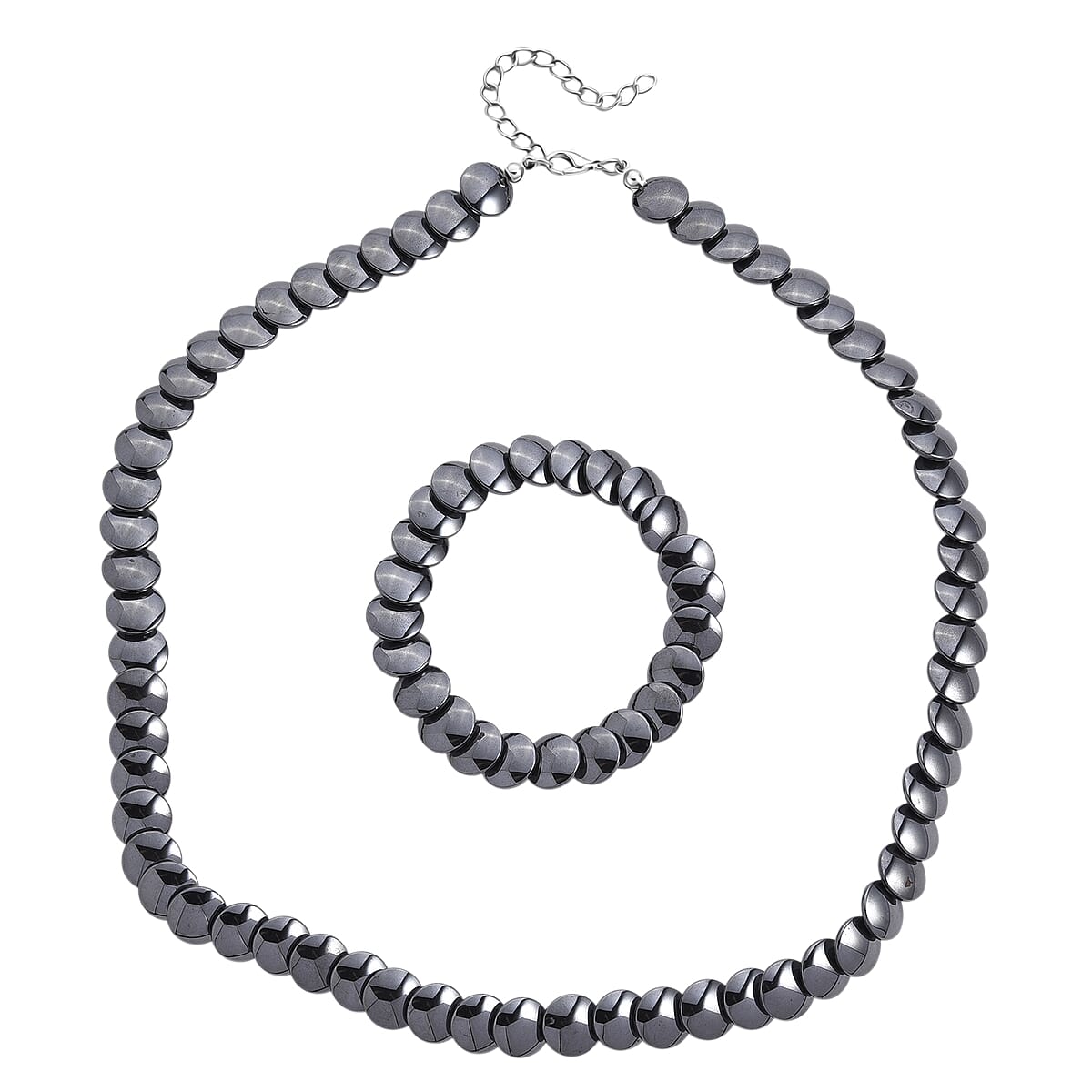 Doorbuster 2 Piece Set Hematite 557.00 ctw Beaded Stretch Bracelet (7-7.5In) and Necklace 21-23 Inches in Silvertone image number 0