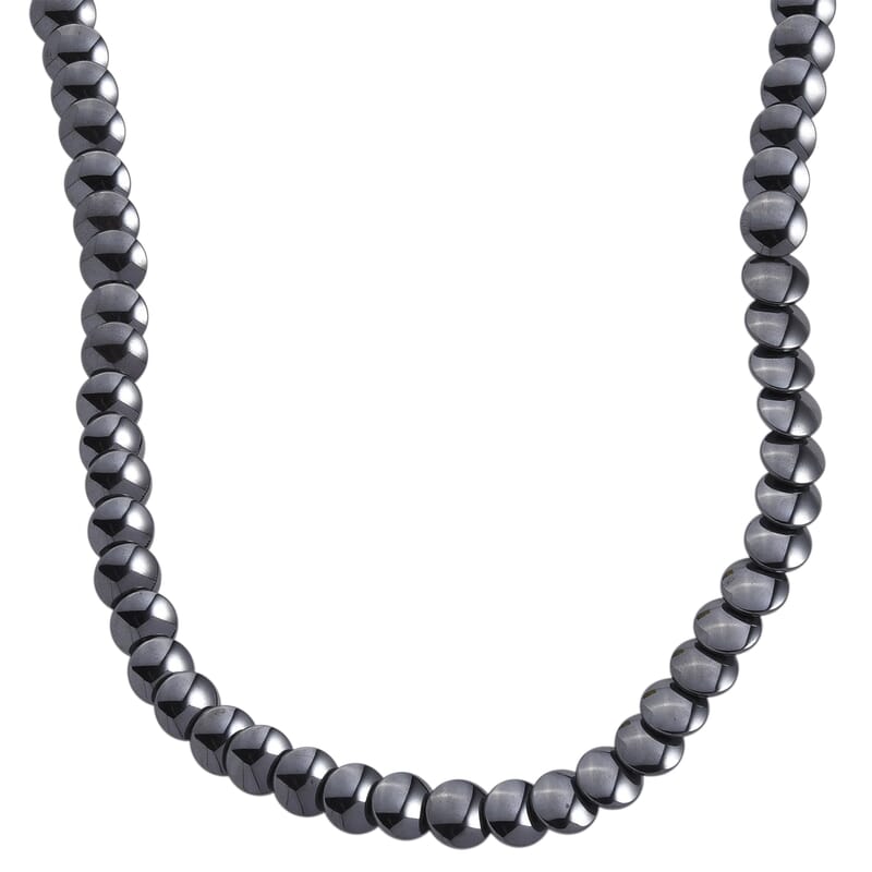2 Piece Set Gray Hematite 557.00 ctw Beaded Stretch Bracelet (7-7.5In) and Necklace 21-23 Inches in Silvertone