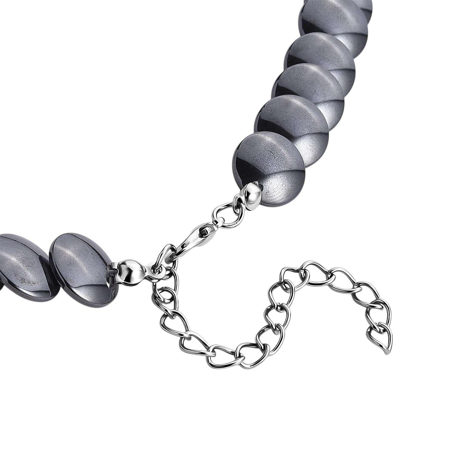 2 Piece Set Gray Hematite 557.00 ctw Beaded Stretch Bracelet (7-7.5In) and Necklace 21-23 Inches in Silvertone