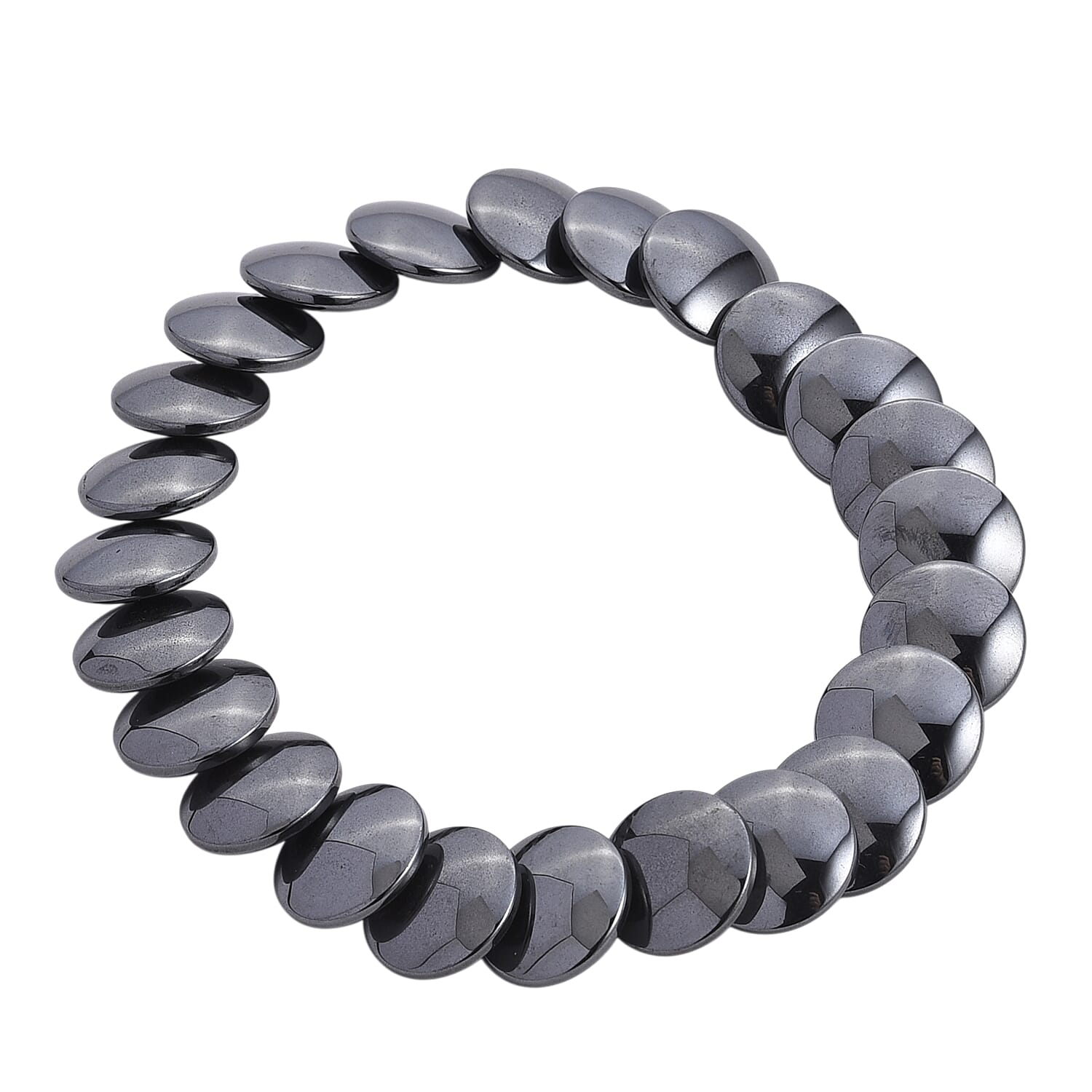 2 Piece Set Gray Hematite 557.00 ctw Beaded Stretch Bracelet (7-7.5In) and Necklace 21-23 Inches in Silvertone
