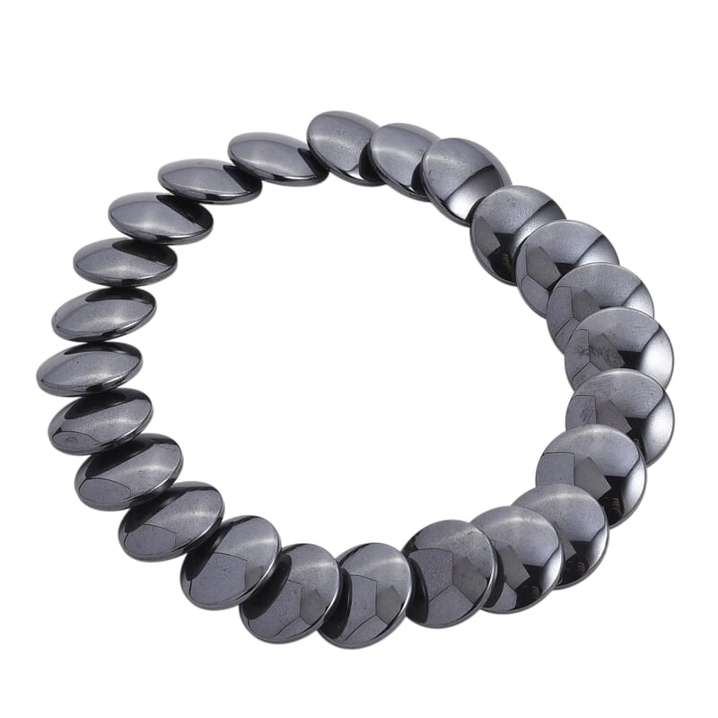 2 Piece Set Gray Hematite 557.00 ctw Beaded Stretch Bracelet (7-7.5In) and Necklace 21-23 Inches in Silvertone