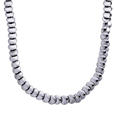 2 Piece Set Silver Plated Hematite 557.00 ctw Beaded Stretch Bracelet (7-7.5In) and Necklace 21-23 Inches in Silvertone