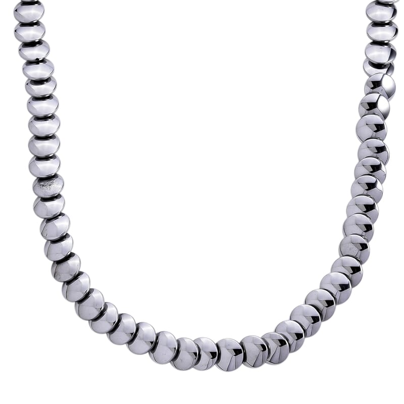 2 Piece Set Silver Plated Hematite 557.00 ctw Beaded Stretch Bracelet (7-7.5In) and Necklace 21-23 Inches in Silvertone
