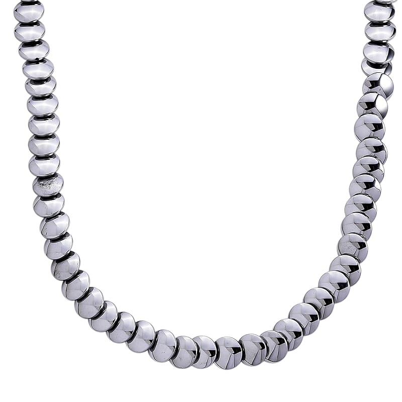 2 Piece Set Silver Plated Hematite 557.00 ctw Beaded Stretch Bracelet (7-7.5In) and Necklace 21-23 Inches in Silvertone
