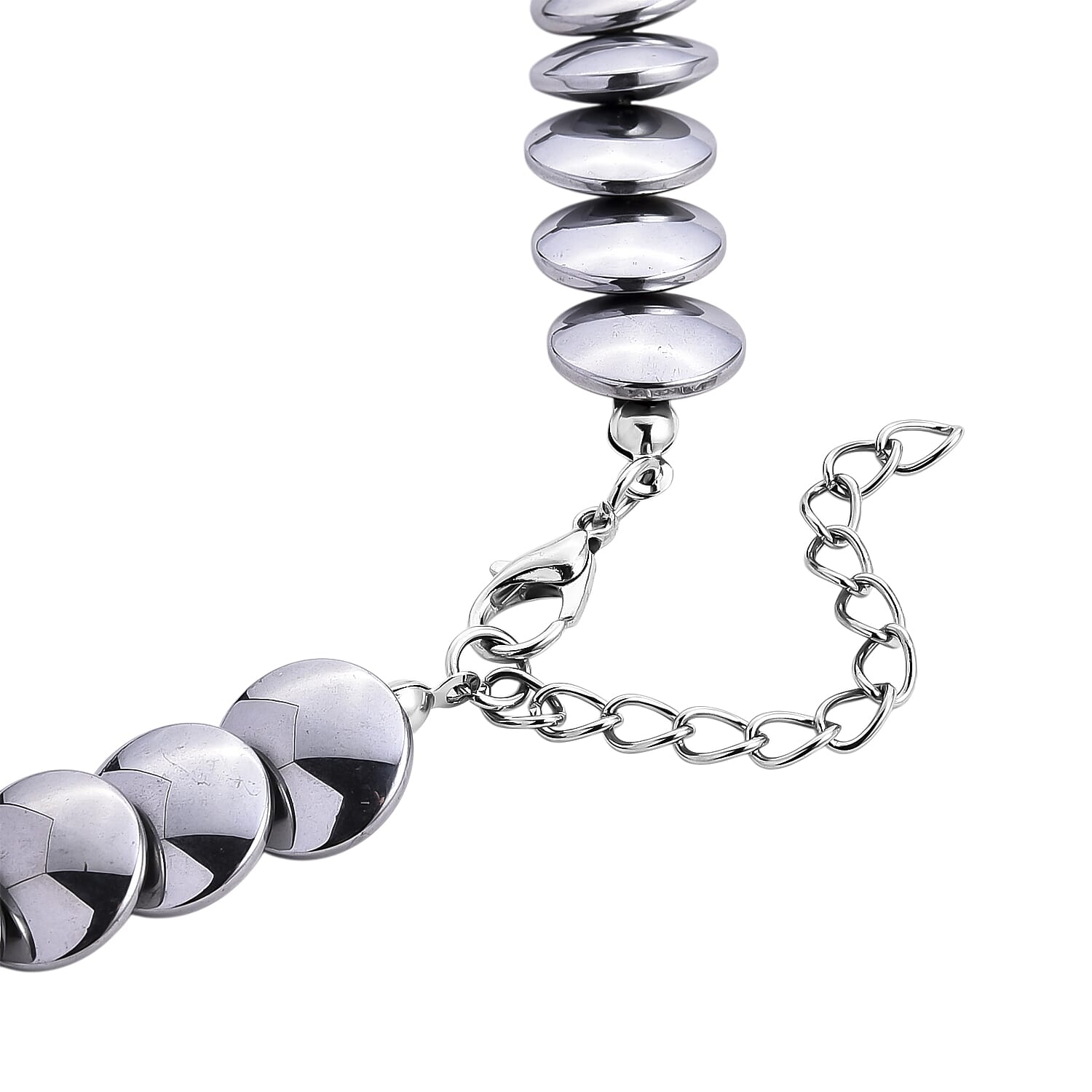 2 Piece Set Silver Plated Hematite 557.00 ctw Beaded Stretch Bracelet (7-7.5In) and Necklace 21-23 Inches in Silvertone