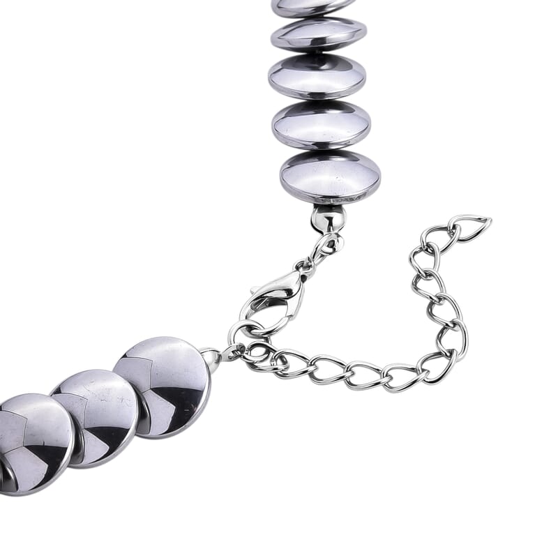 2 Piece Set Silver Plated Hematite 557.00 ctw Beaded Stretch Bracelet (7-7.5In) and Necklace 21-23 Inches in Silvertone