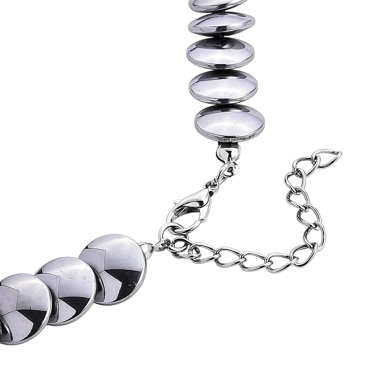 2 Piece Set Silver Plated Hematite 557.00 ctw Beaded Stretch Bracelet (7-7.5In) and Necklace 21-23 Inches in Silvertone