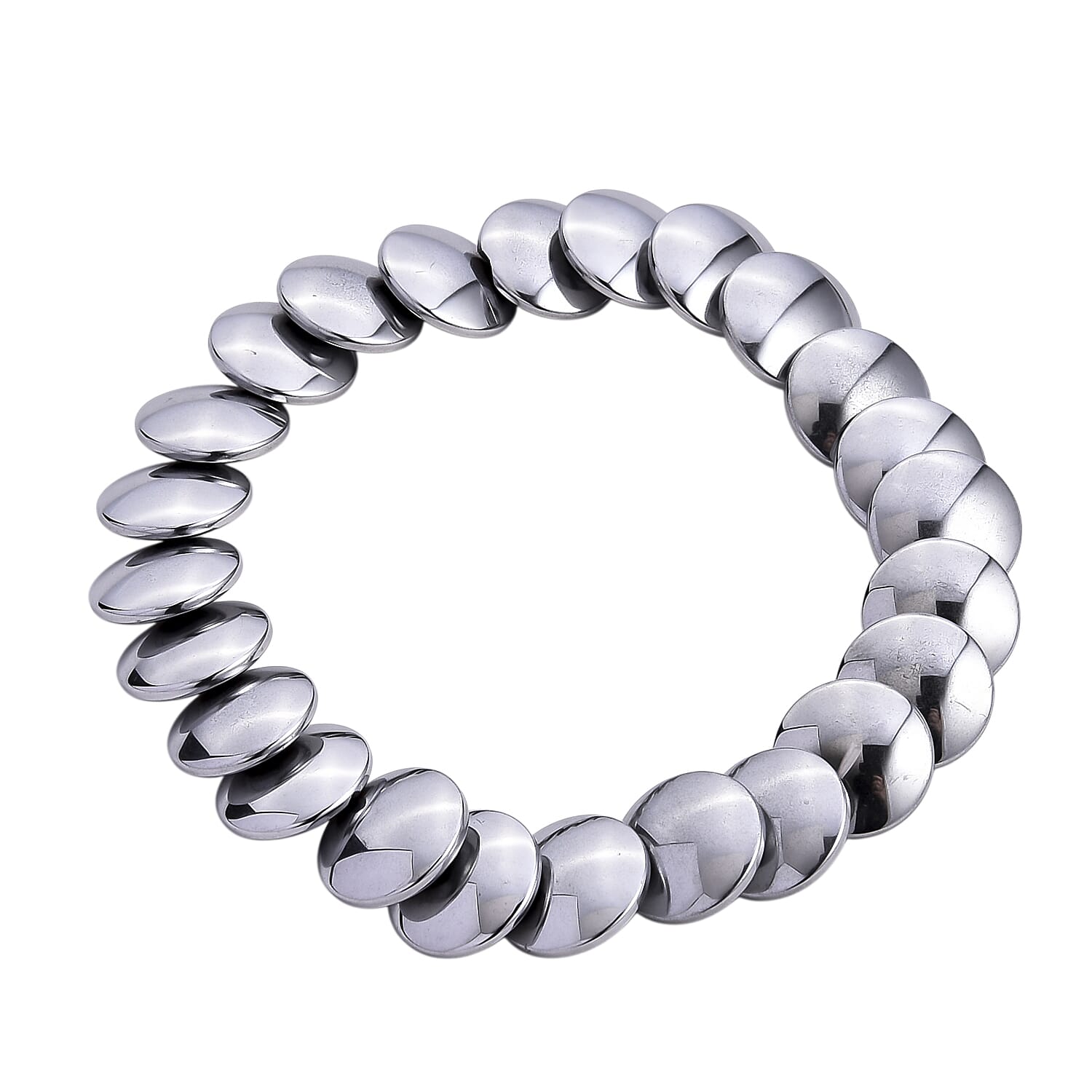 2 Piece Set Silver Plated Hematite 557.00 ctw Beaded Stretch Bracelet (7-7.5In) and Necklace 21-23 Inches in Silvertone
