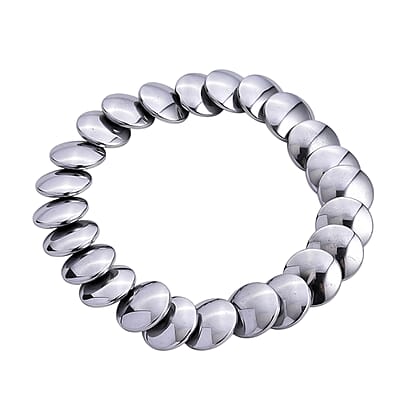 2 Piece Set Silver Plated Hematite 557.00 ctw Beaded Stretch Bracelet (7-7.5In) and Necklace 21-23 Inches in Silvertone